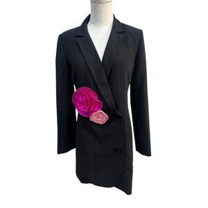 EUC Amanda Uprichard Black Blazer Dress with Pink Floral Appliqué – Size S